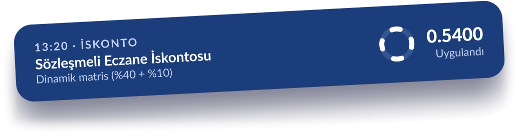 Sözleşmeli eczane iskontosu: dinamik matris (%40 + %10), 0.5400 katsayı uygulandı